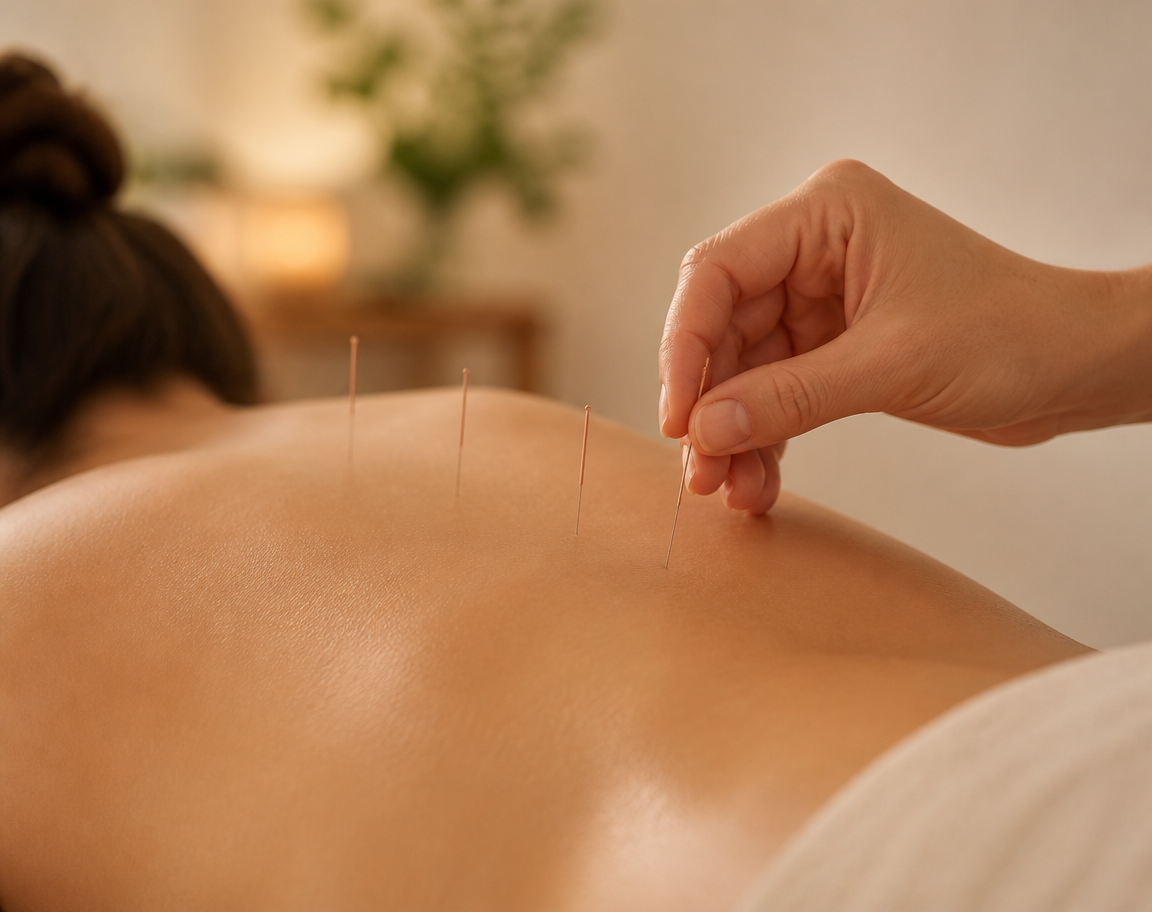 Acupuncture needles in skin
