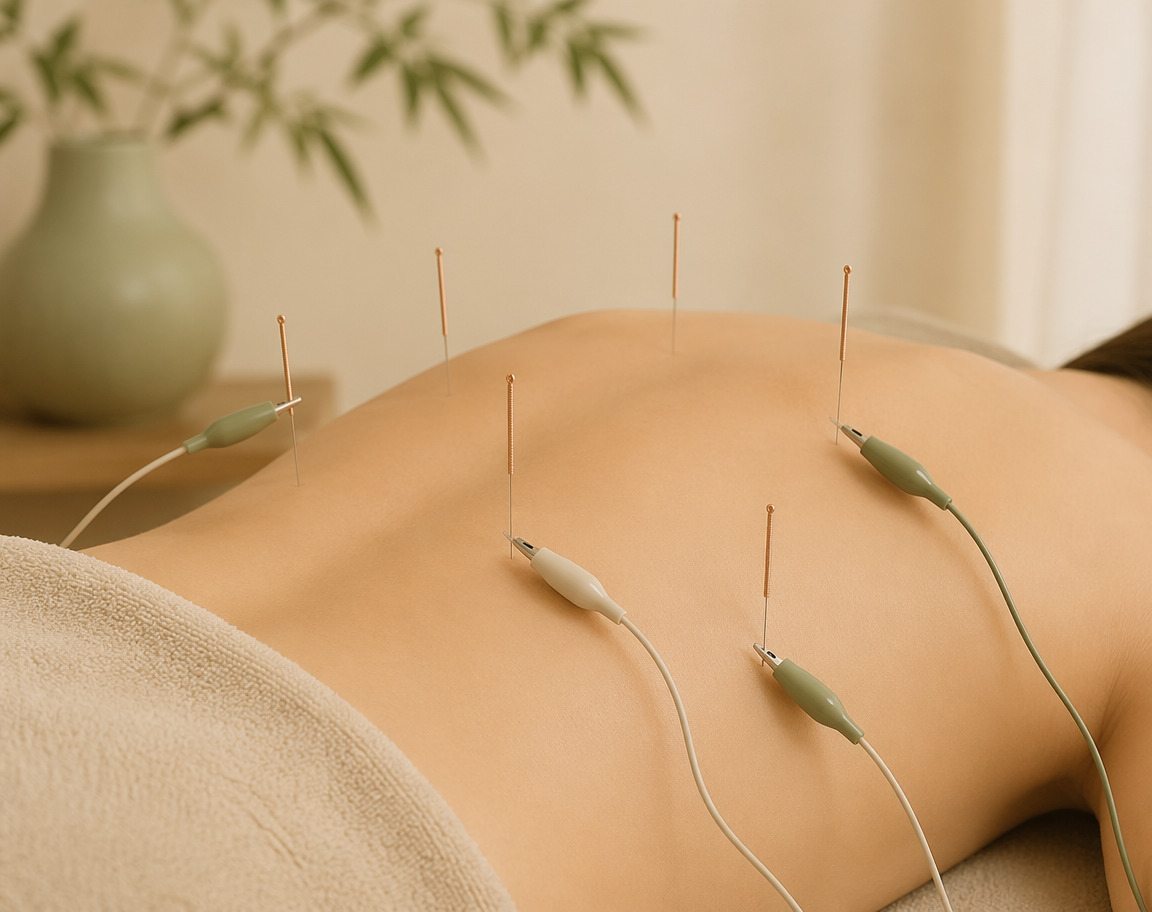 Electro-stimulation on back via needles